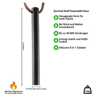 Feuerstahl HEXA mittel schwarz