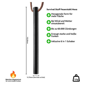 Feuerstahl HEXA groß schwarz