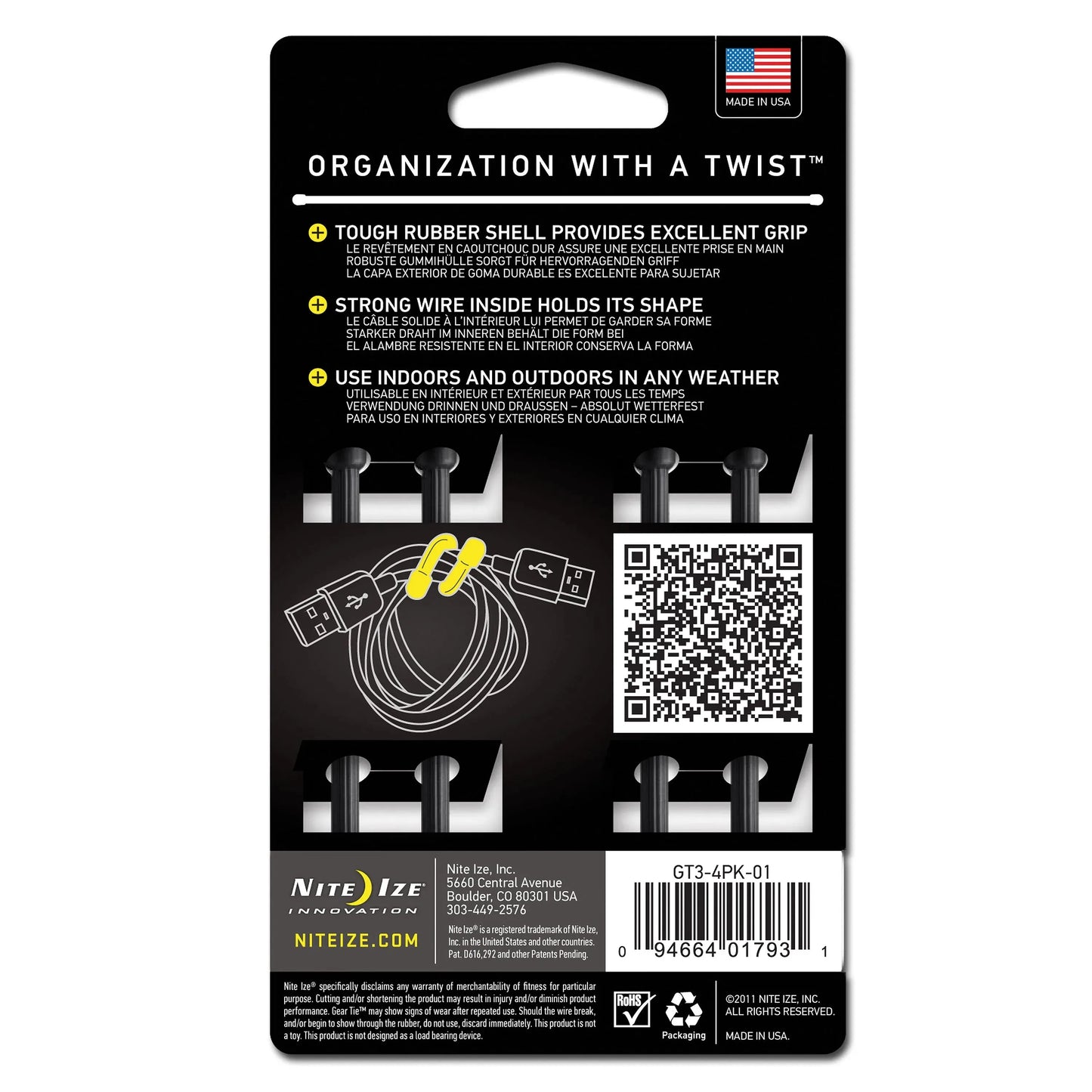 Nite Ize Nite Ize Gear Tie Original Gr.3 schwarz 4er Pack - ASMC