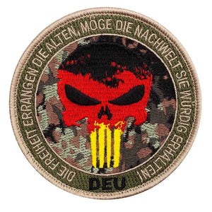 Café Viereck Patch Punisher Skull mit Text rund tarn schwarz rot - ASMC
