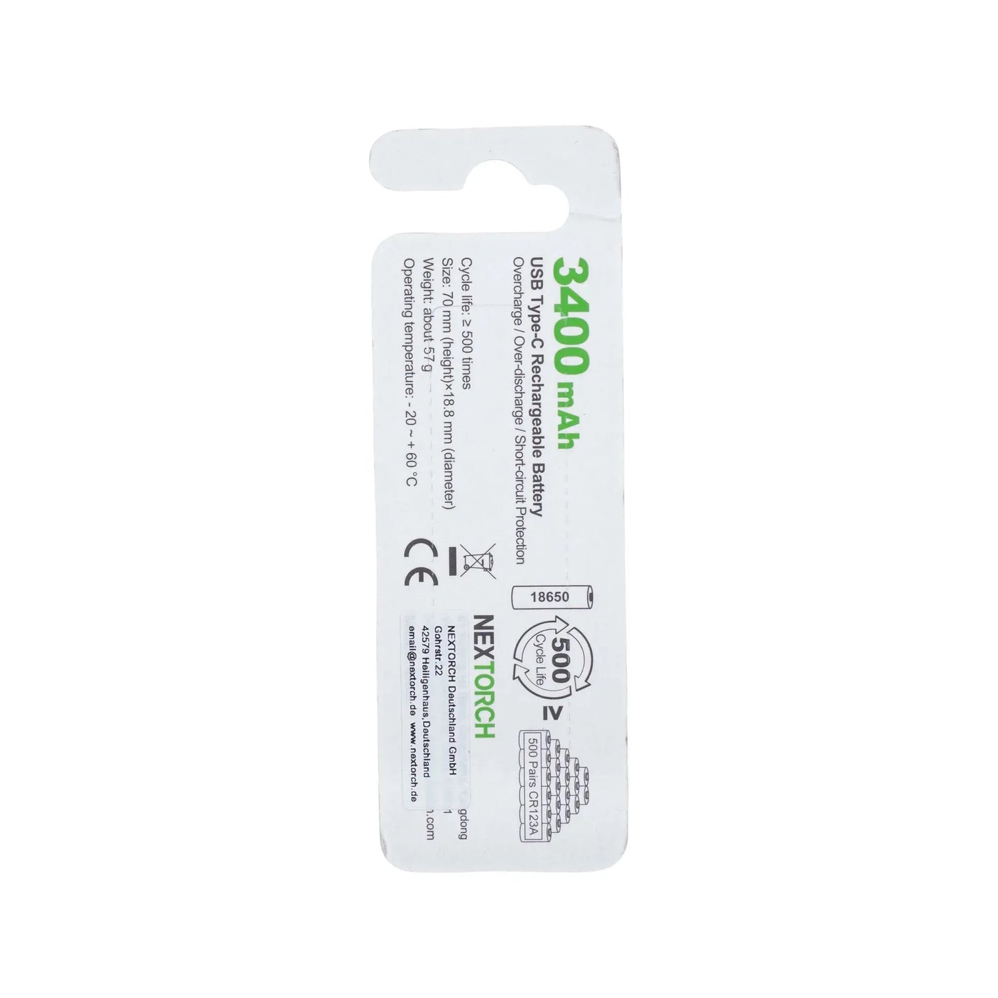Akku 18650 USB Li-Ion 3.6V 3.400 mAh