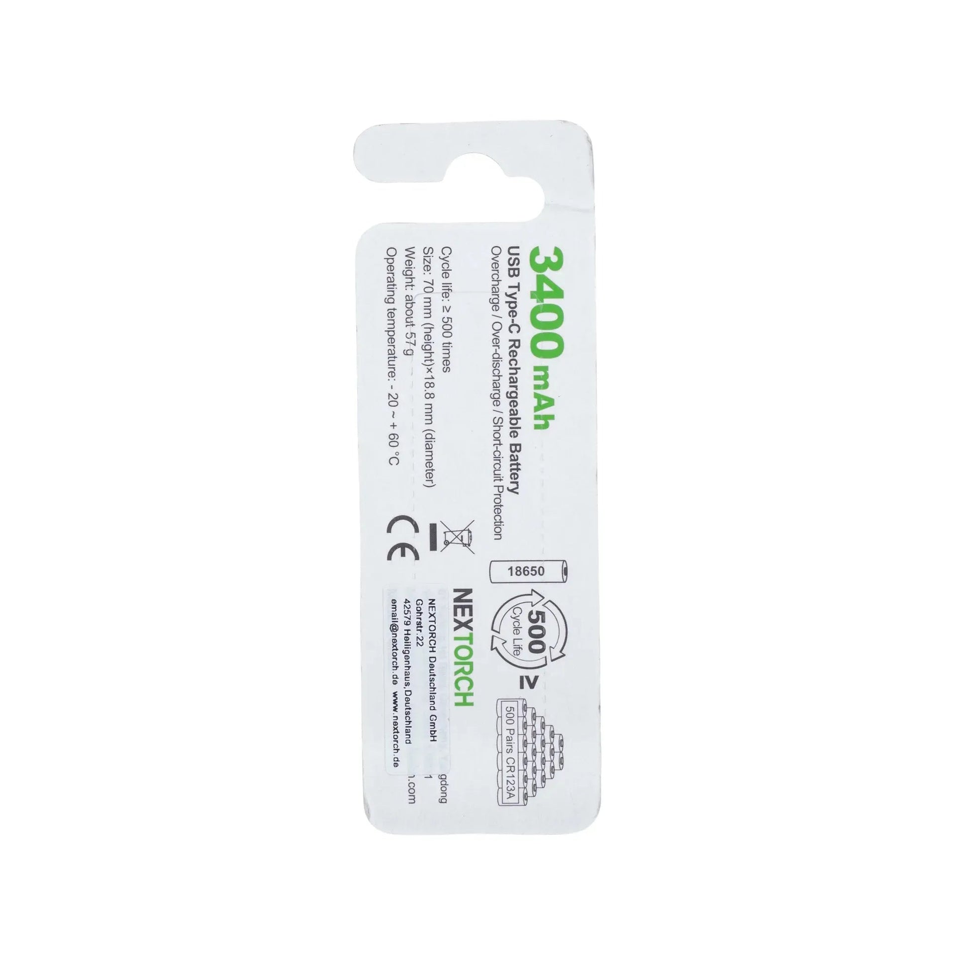 Akku 18650 USB Li-Ion 3.6V 3.400 mAh