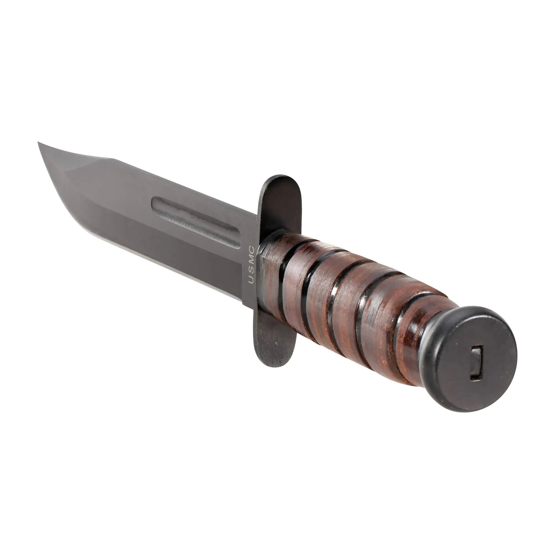 USMC Kampfmesser mit Ledergriff und Scheide braun schwarz