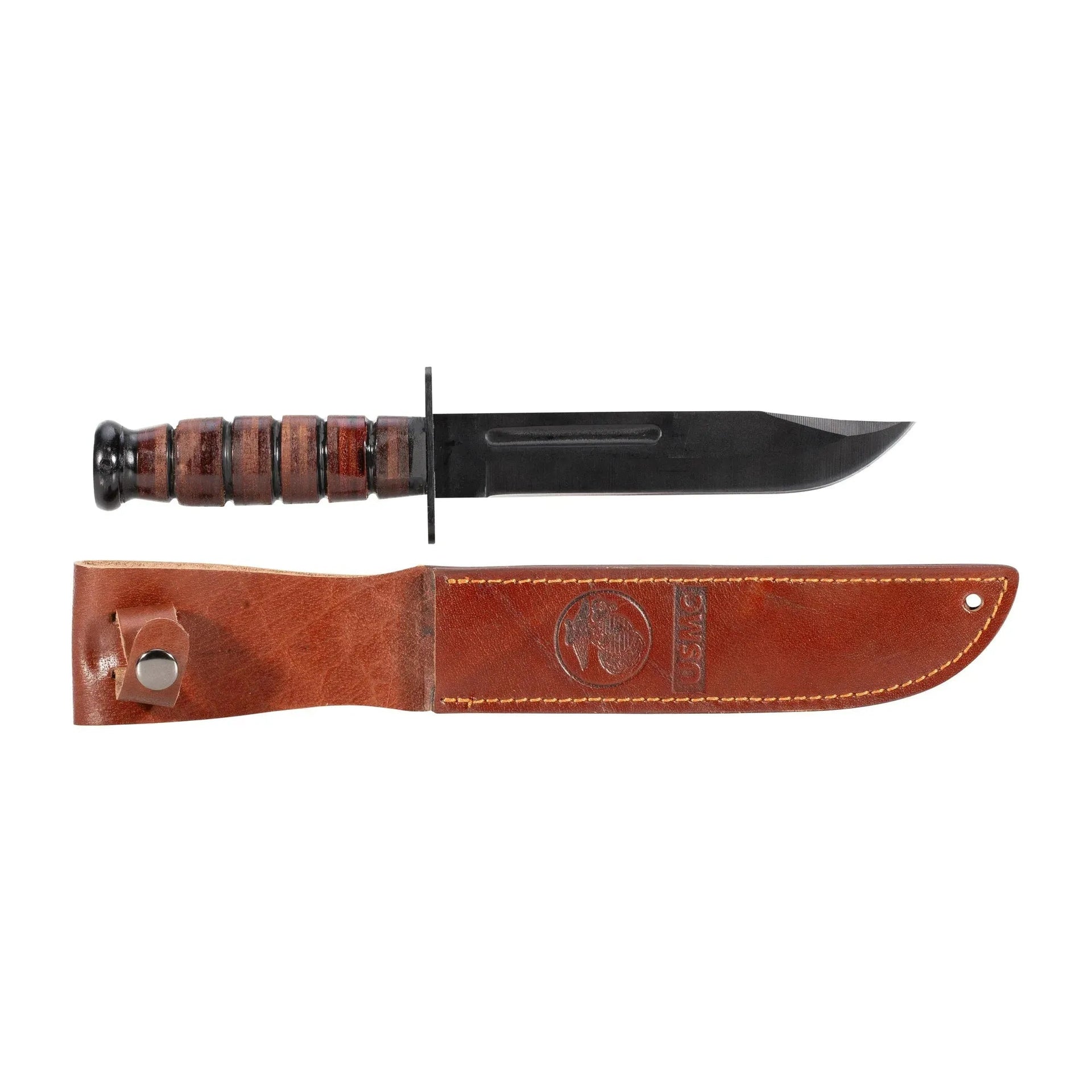 USMC Kampfmesser mit Ledergriff und Scheide braun schwarz