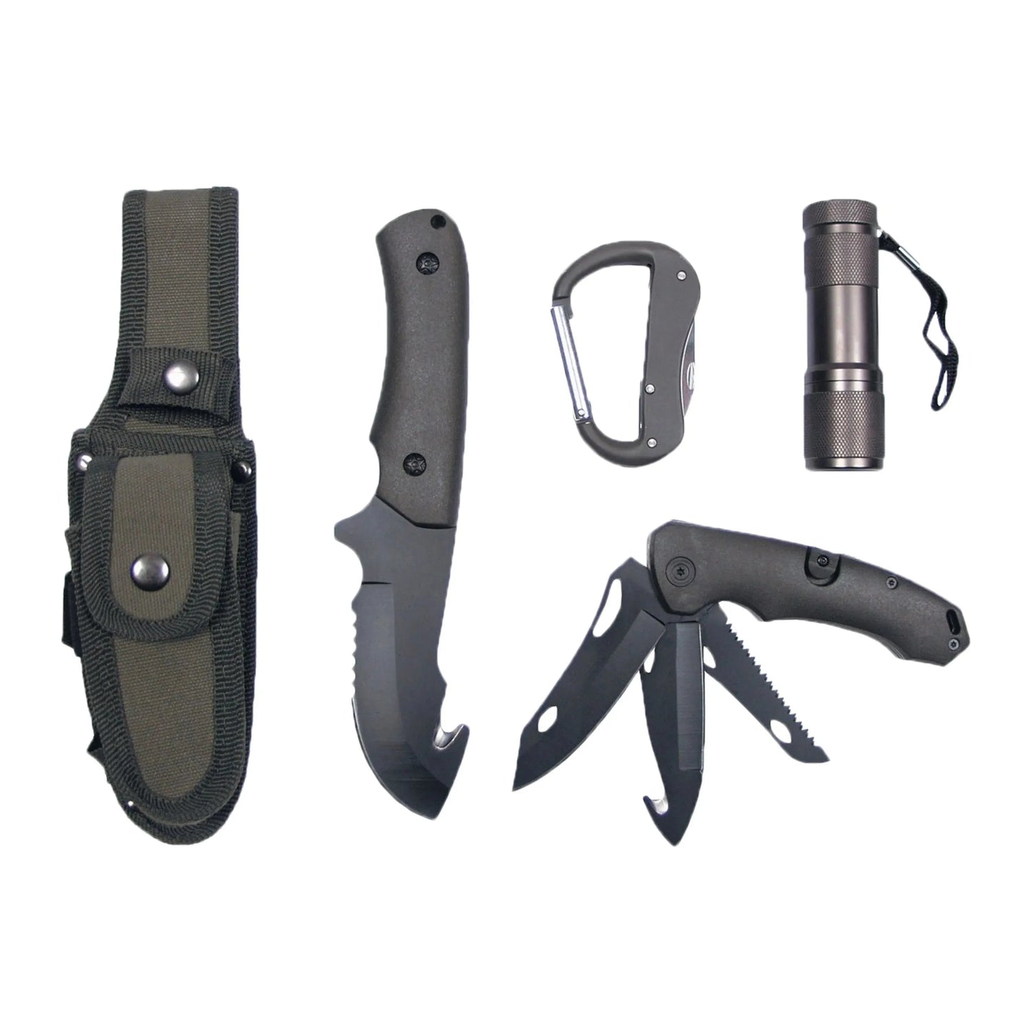 Messerset mit LED-Taschenlampe oliv