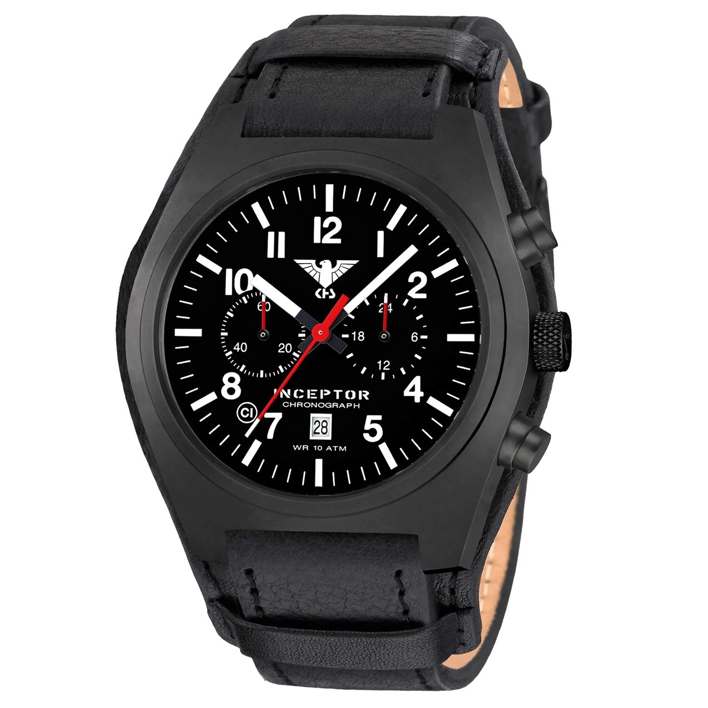 KHS Armbanduhr Inceptor Black Steel Chronograph Leder-G-Pad - ASMC