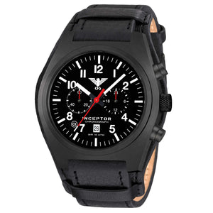 KHS Armbanduhr Inceptor Black Steel Chronograph Leder-G-Pad - ASMC