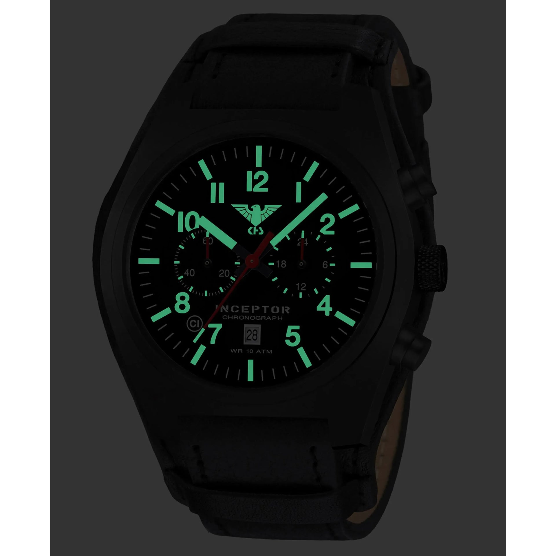 KHS Armbanduhr Inceptor Black Steel Chronograph Leder-G-Pad - ASMC