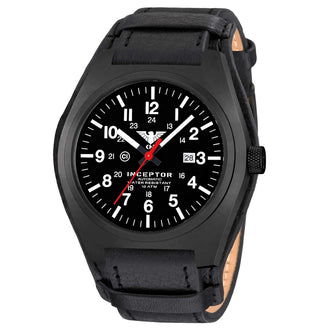 Armbanduhr Inceptor Black Steel Automatic Lederband G-Pad