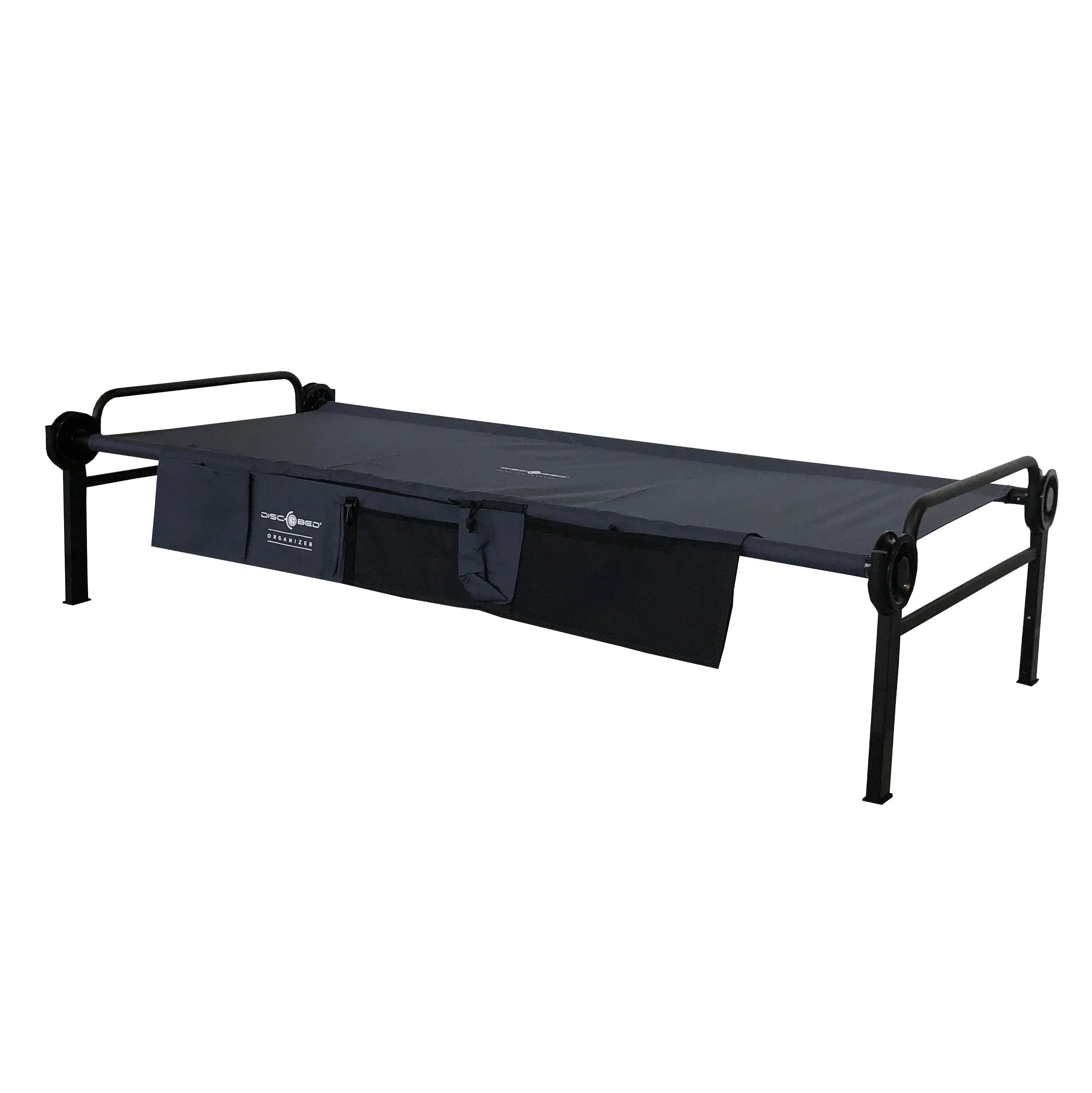 Disc-O-Bed XL Mit Seitentaschen – Luxus-Feldbett Als Etagenbett Oder Einzelbett | Schwarz, Bis 227 Kg