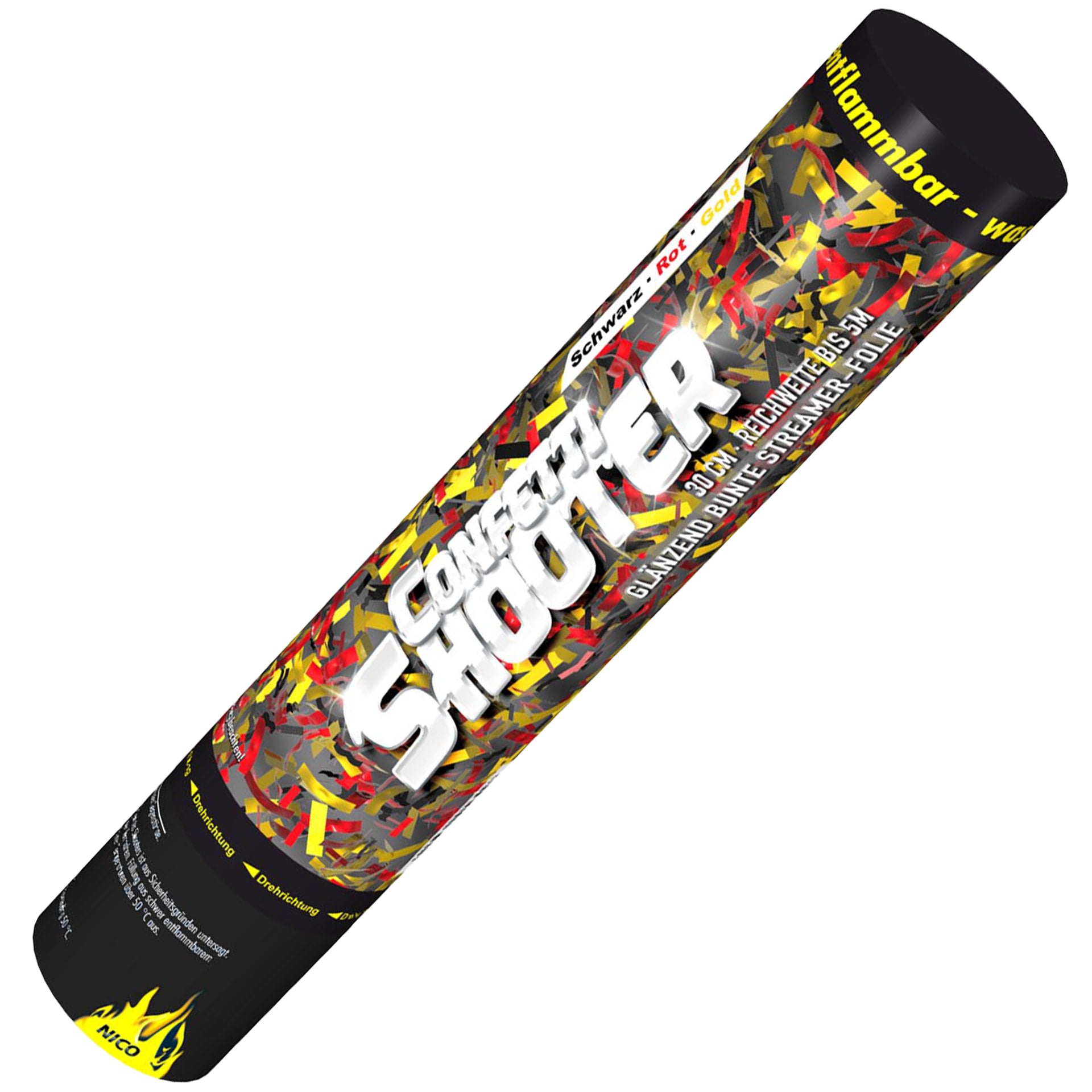 Konfetti-Shooter 30 cm Schwarz-Rot-Gold