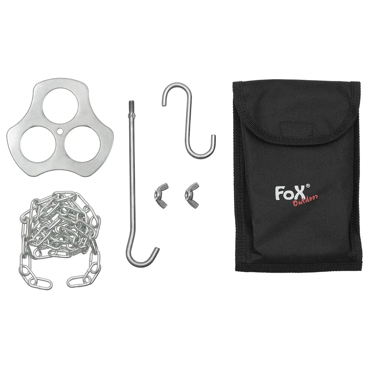 Outdoor Dreibeinhalter Edelstahl mit Kette und Haken