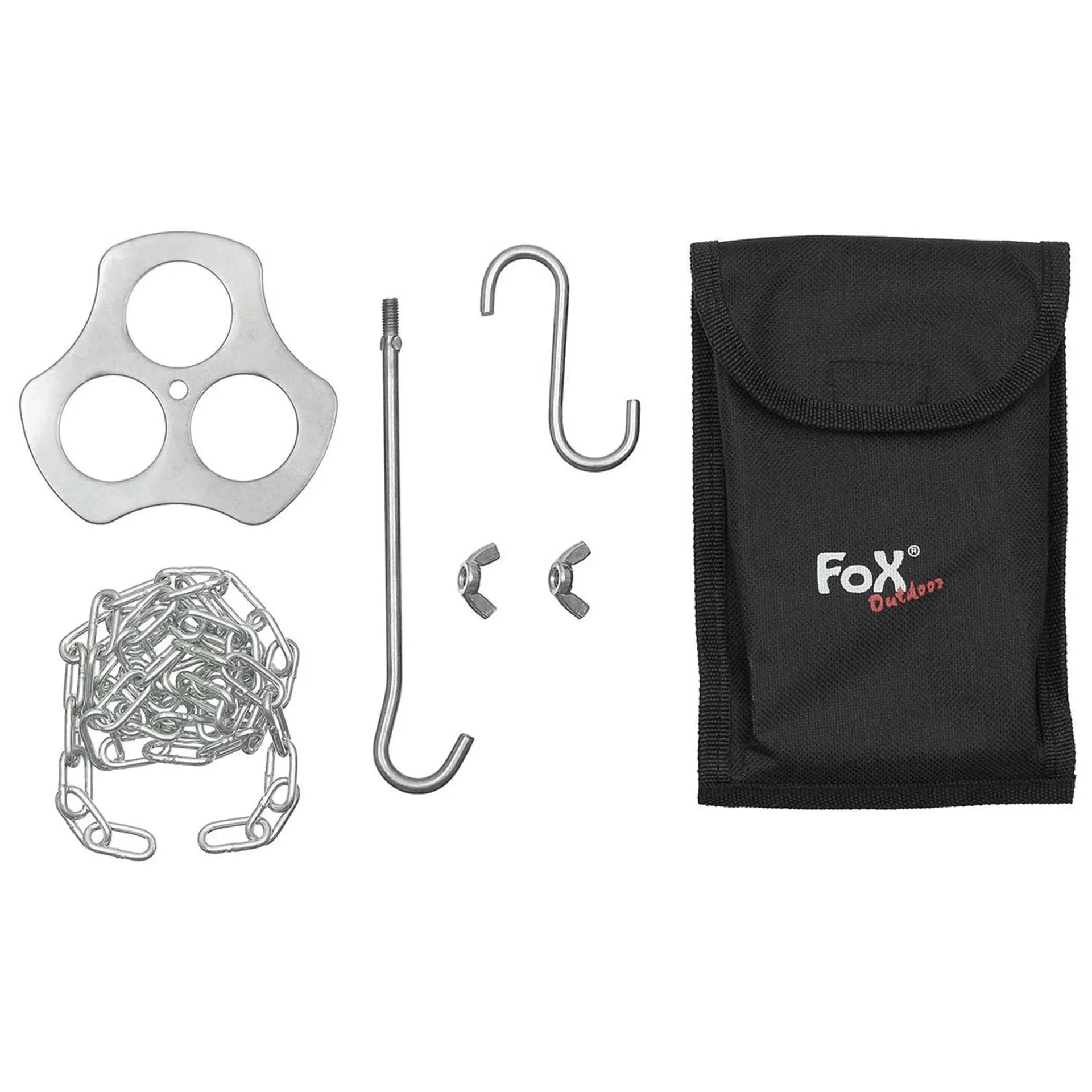 Outdoor Dreibeinhalter Edelstahl mit Kette und Haken