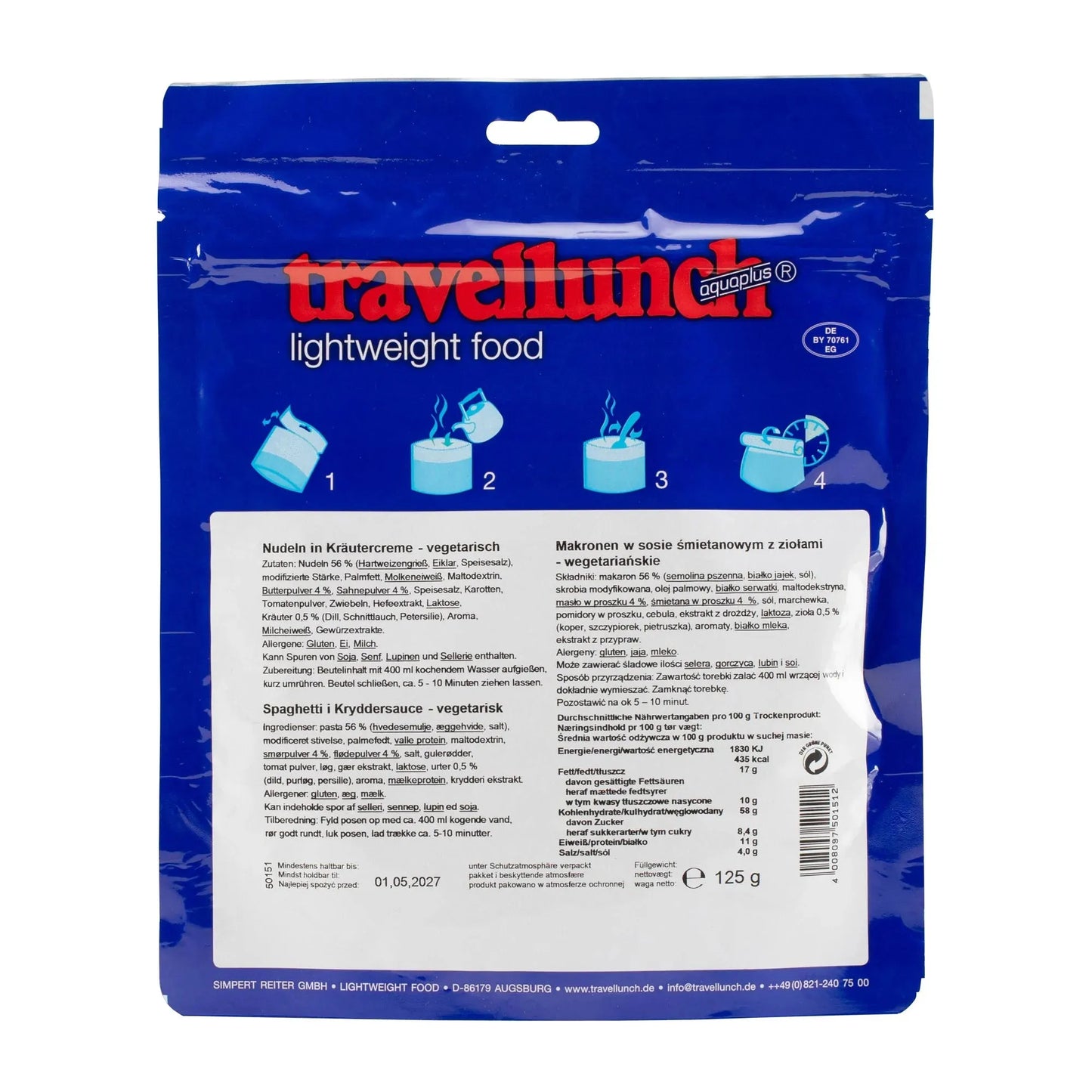 Travellunch Nudeln in Kräutercreme vegetarisch 1er Packung - ASMC