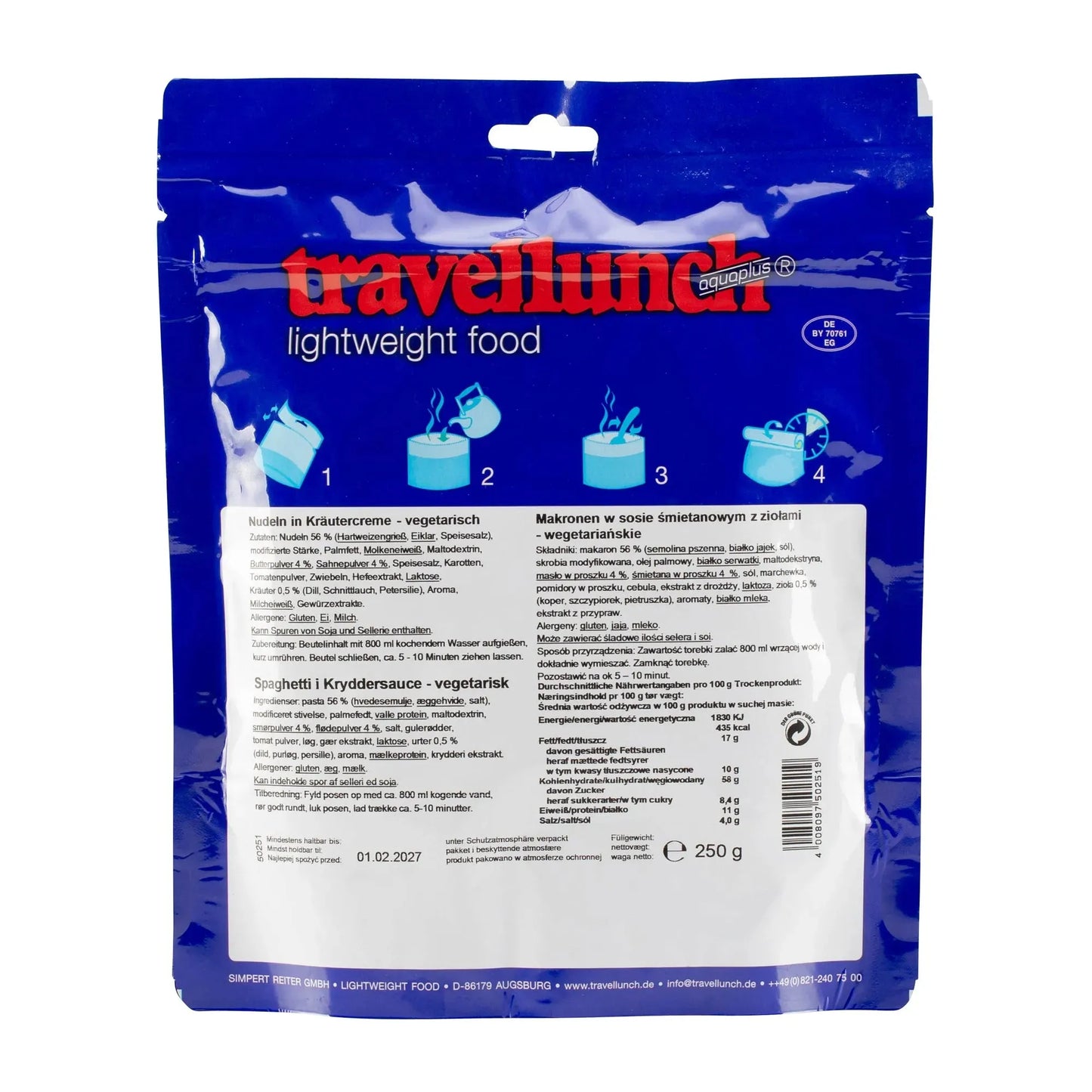 Travellunch Nudeln in Kräutercreme vegetarisch 2er Packung - ASMC