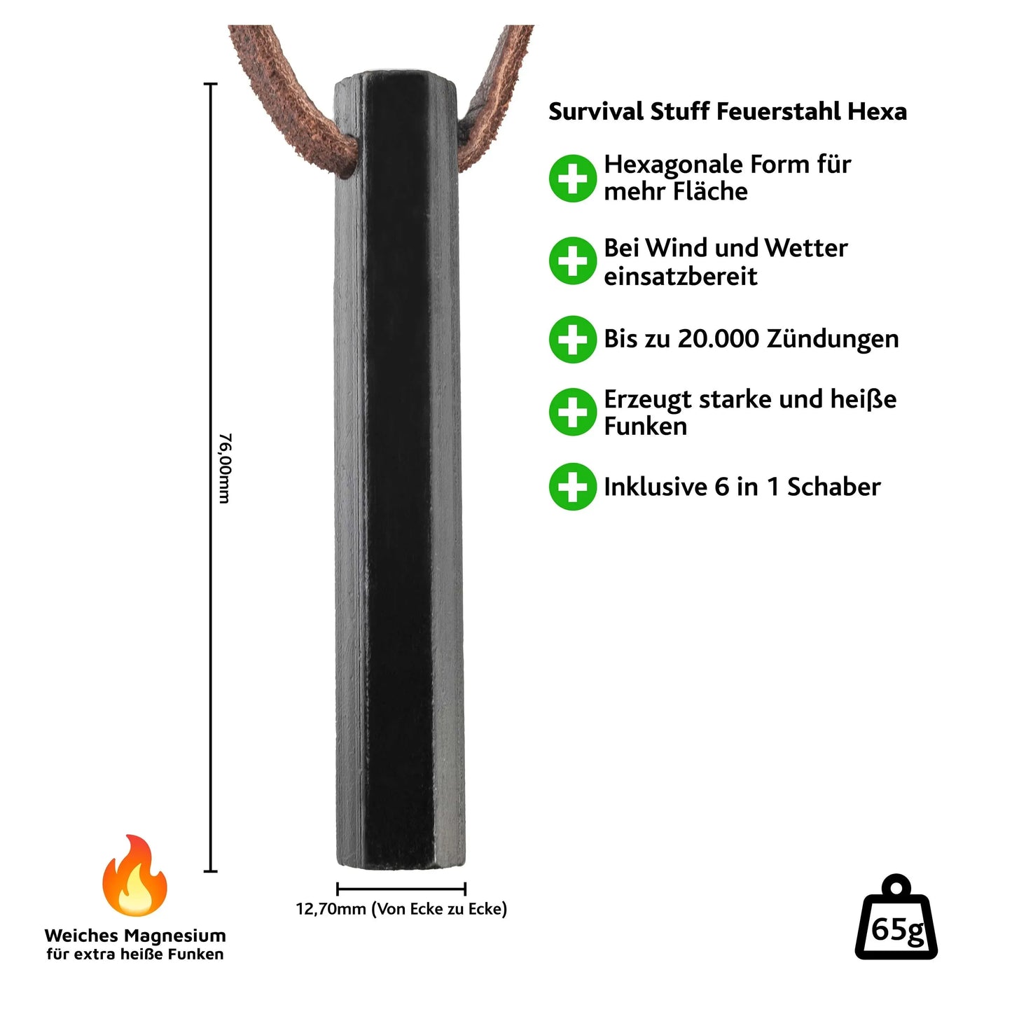 Survival Stuff Survival Stuff Feuerstahl HEXA klein schwarz - ASMC