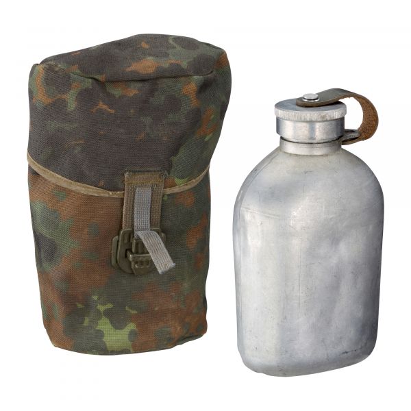 Alu Feldflasche mit Stofftasche und Trinkbecher Trinkflasche Aluminium Flasche 