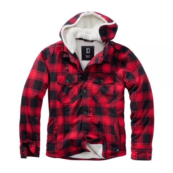 Brandit Jacke Lumberjacket Hooded rot schwarz