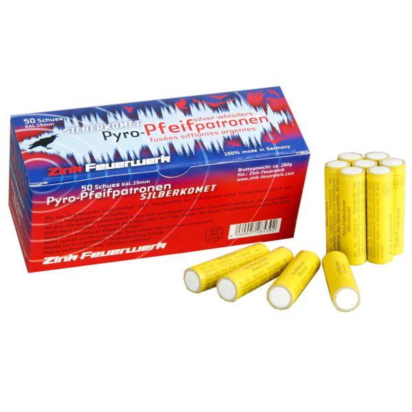 Zink Feuerwerk Pfeifpatronen mit Silberkomet 15 mm 50 Stück