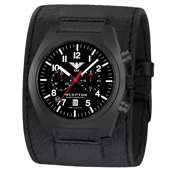 KHS Uhr Inceptor Black Steel Chronograph Lederkraftband schwarz