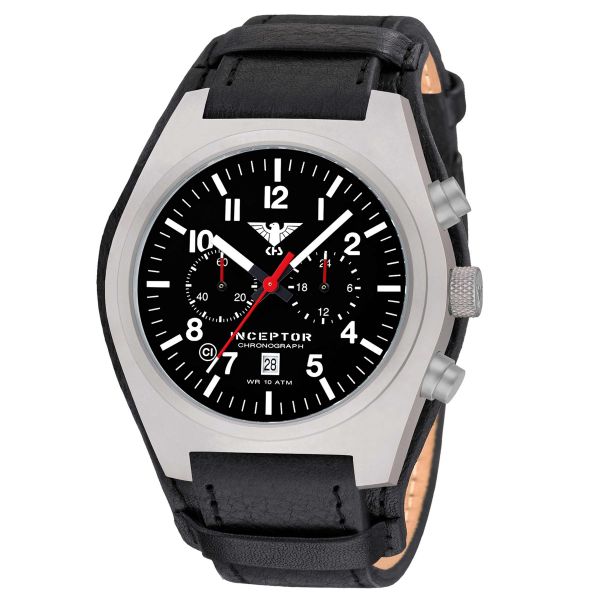 KHS Uhr Inceptor Steel Chronograph Lederband G-Pad schwarz